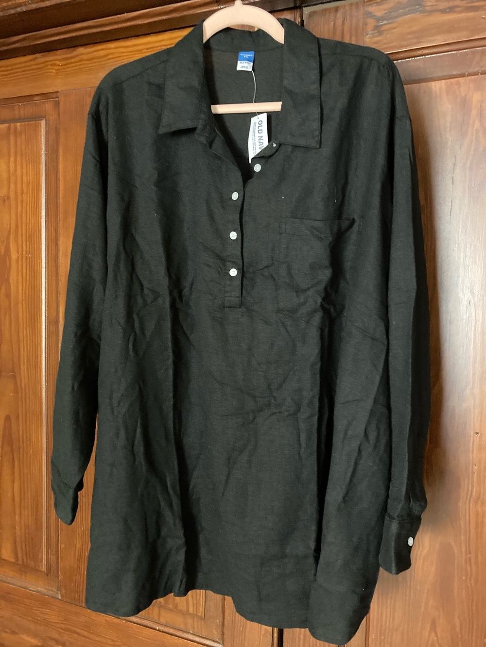 Old Navy New Black Linen Rayon Long-Sleeve Button Down Shirt XXL Maternity